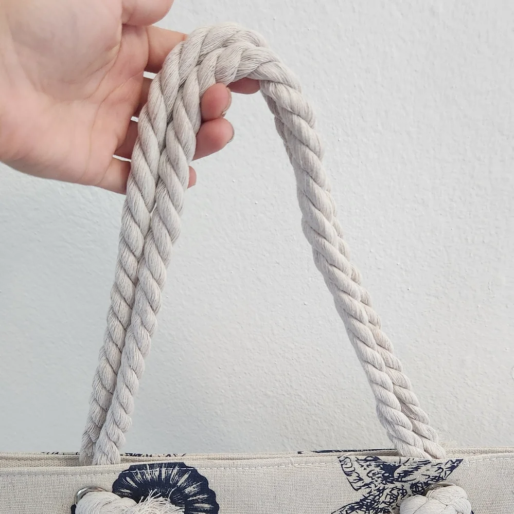 Womens Large Seashell Print Zipper Tote Bag - Picture 3 of 8
